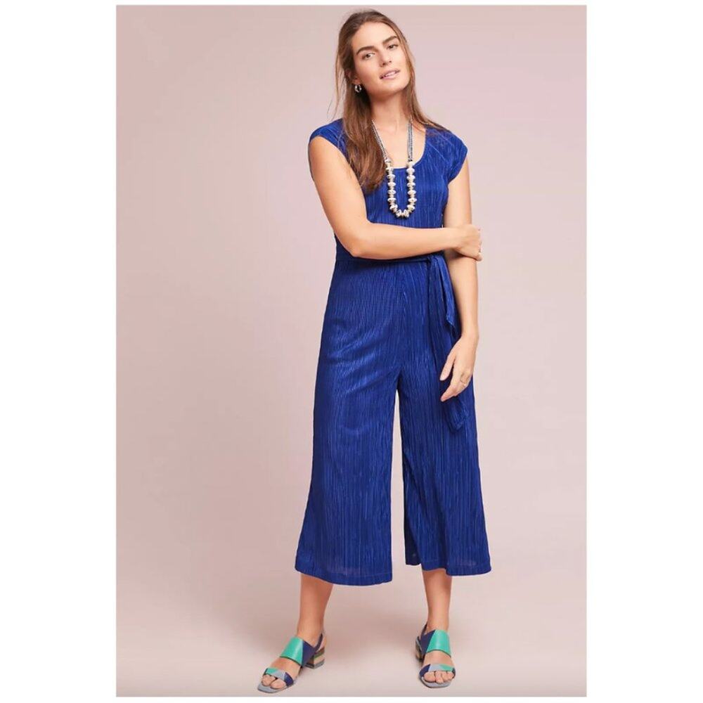 Anthropologie Maeve Sonata Blue Plisse Jumpsuit